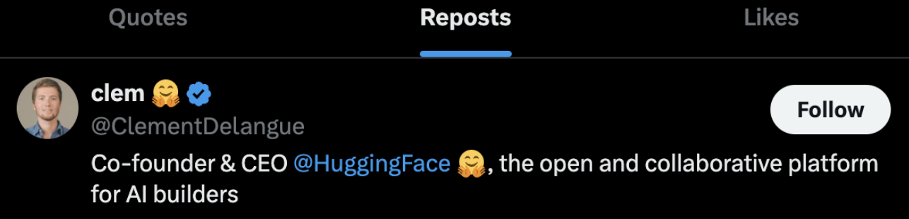 Clement Delangue reposted a post we wrote